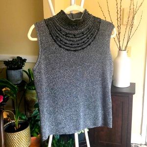 Grace Elements Silk blend Silver Sparkle Mock-neck Top for Women-L